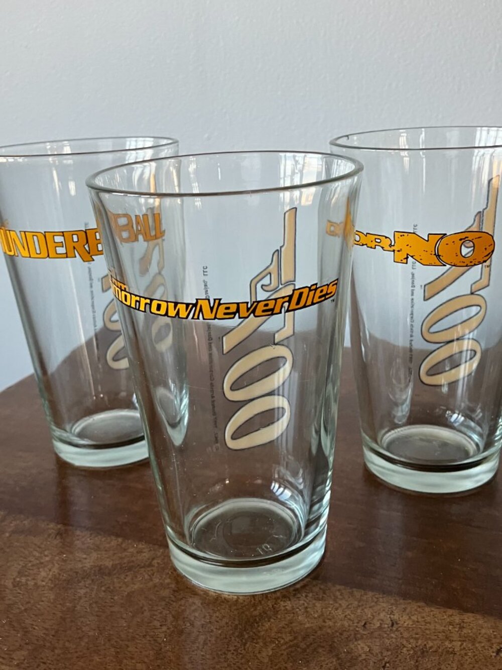Vintage James Bond 007 Tall Drinking Glasses Set of 3 ''Flaw"